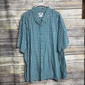 Harbor Bay‎ HB Shirt 4XL  Short Sleeve Blue Teal Plaid Button Down EUC